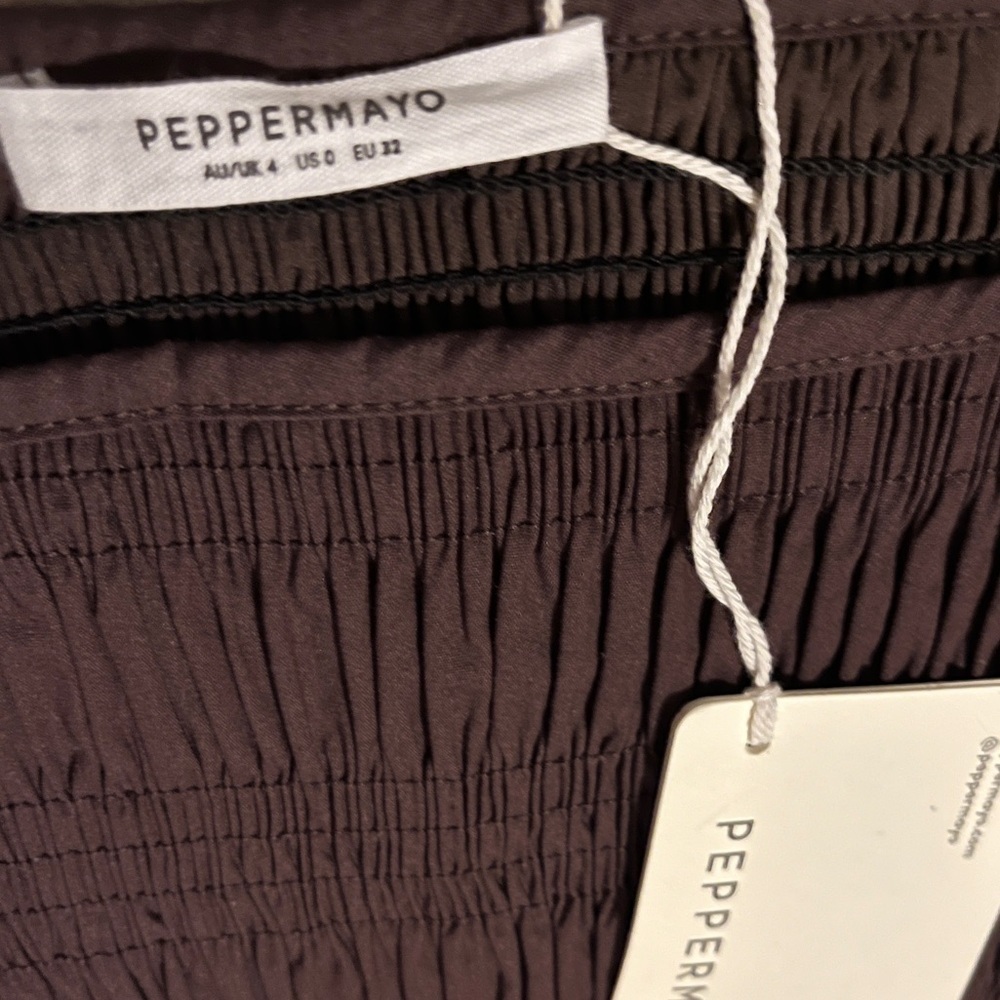 Peppermayo Brown Shirred Mini Dress Drop Waist Size 0 - Picture 6 of 8